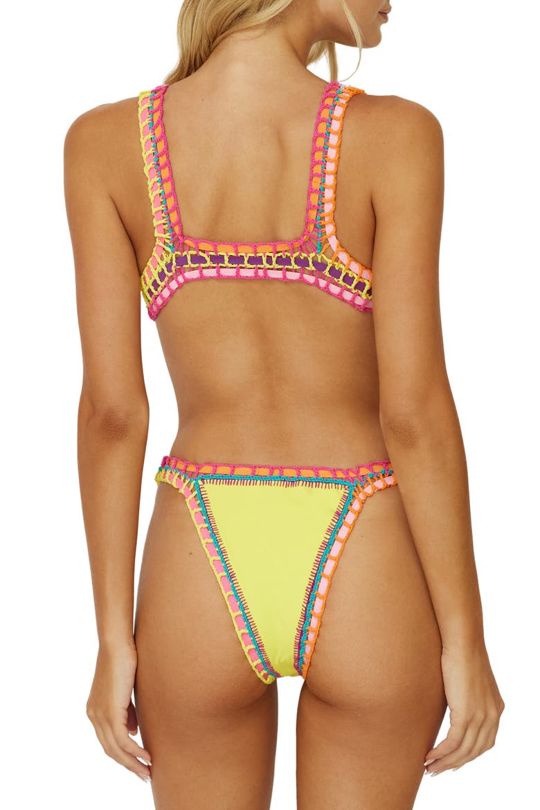 Colorful Whipstitch Trim Triangle Bikini Top, Alternate, color, DANDELION