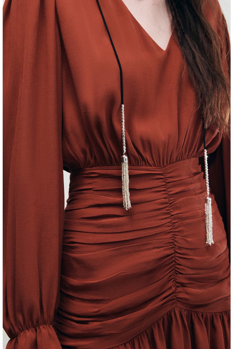 Draped Panel Chiffon Dress, Alternate, color, BURNT ORANGE
