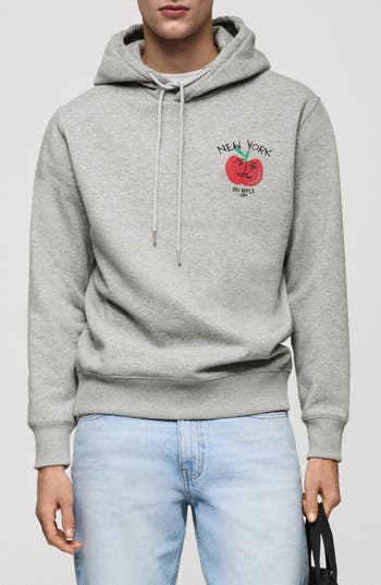 Mango Jersey Graphic Hoodie In Gray