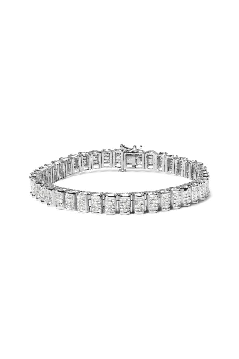 14K Gold 5.00 Cttw Princess Cut Diamond Rectangular Invisible Set Link Tennis Bracelet, Main, color, White