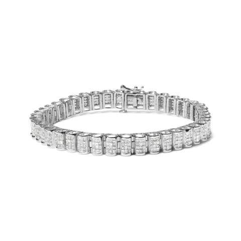 14K Gold 5.00 Cttw Princess Cut Diamond Rectangular Invisible Set Link Tennis Bracelet