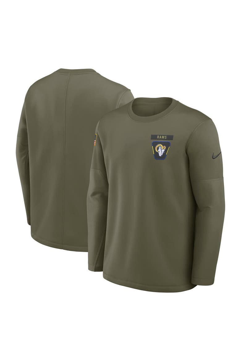 Men's Nike Olive Los Angeles Rams 2025 Salute to Service Sideline Coaches Therma-FIT Long Sleeve Shirt, Main, color, Olive