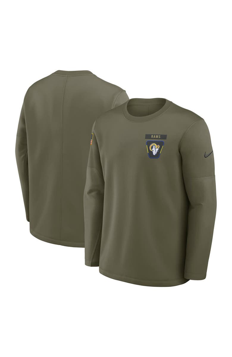 Nike Men's Nike Olive Los Angeles Rams 2025 Salute to Service Sideline Coaches Therma-FIT Long Sleeve Shirt, Main, color, Olive