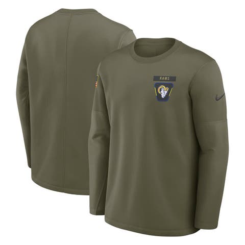 Men's Nike Olive Los Angeles Rams 2025 Salute to Service Sideline Coaches Therma-FIT Long Sleeve Shirt