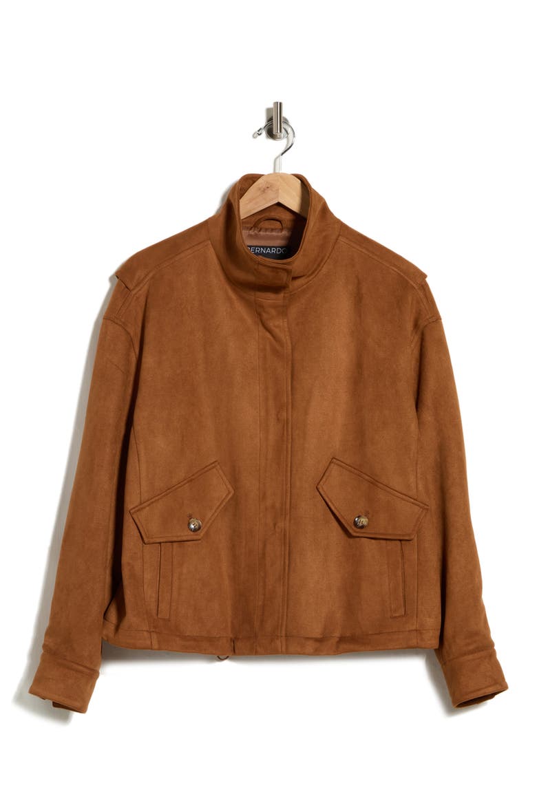 Faux Suede Bomber Jacket, Alternate, color, COGNAC