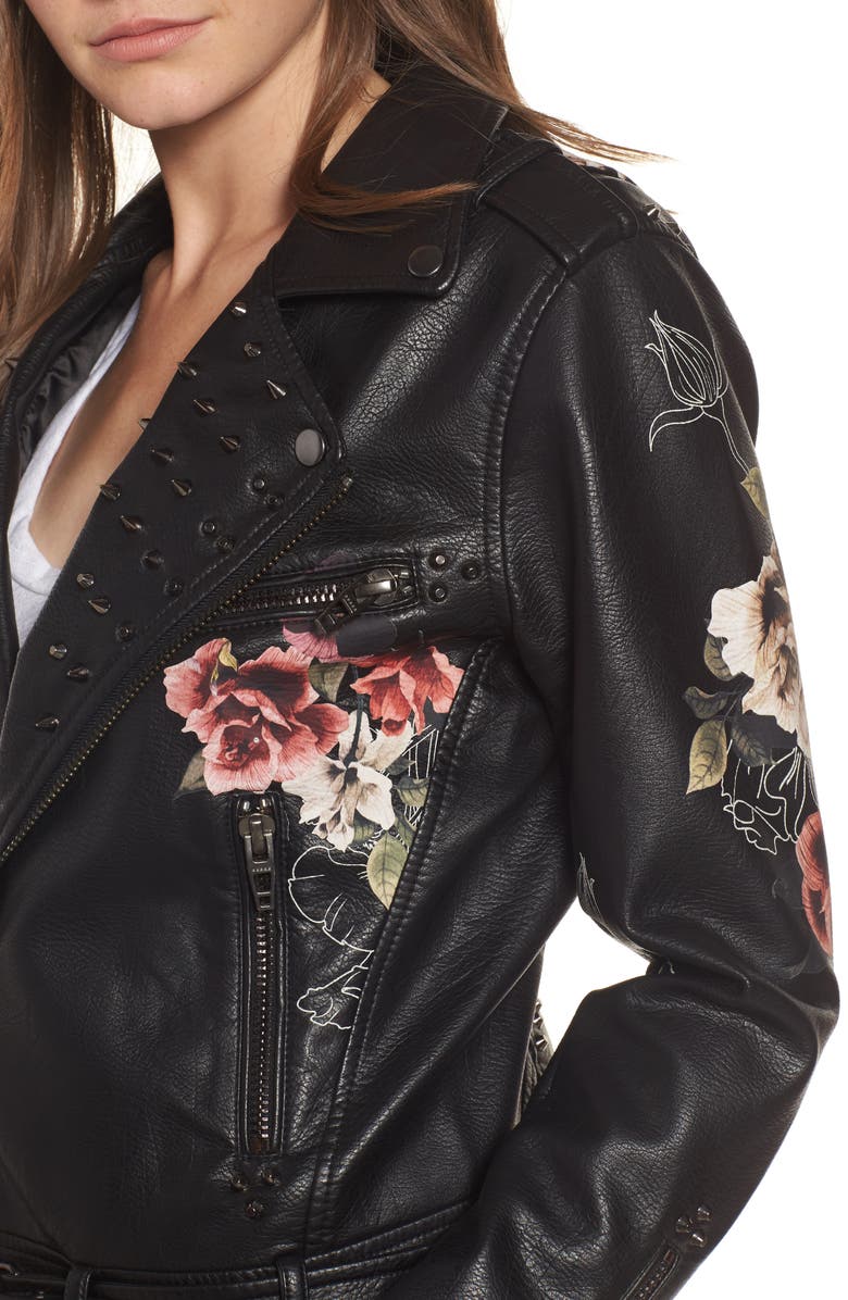 BLANKNYC Printed Faux Leather Moto Jacket, Alternate, color, 