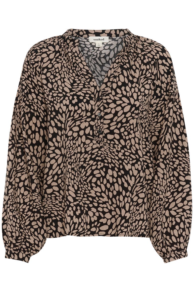 SLNaya Casual Fit Long Sleeve Blouse, Alternate, color, Black With Brown Dots