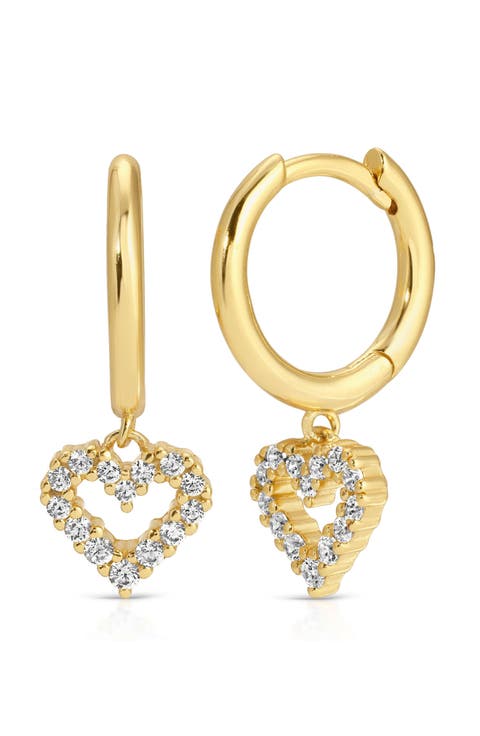 Mini Pavé Heart Drop Huggie Hoop Earrings