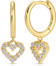 Joy Dravecky Mini Pavé Heart Drop Huggie Hoop Earrings