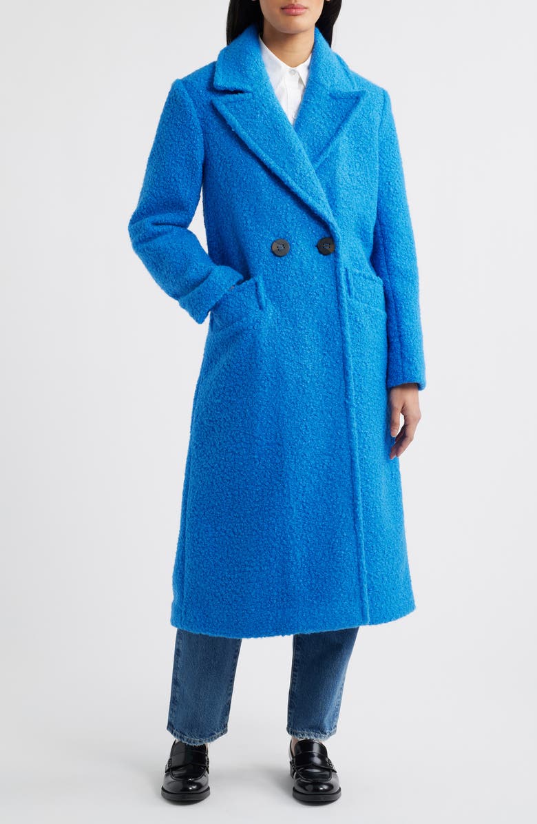BCBGMAXAZRIA Double Breasted Bouclé Coat, Main, color, Azzure