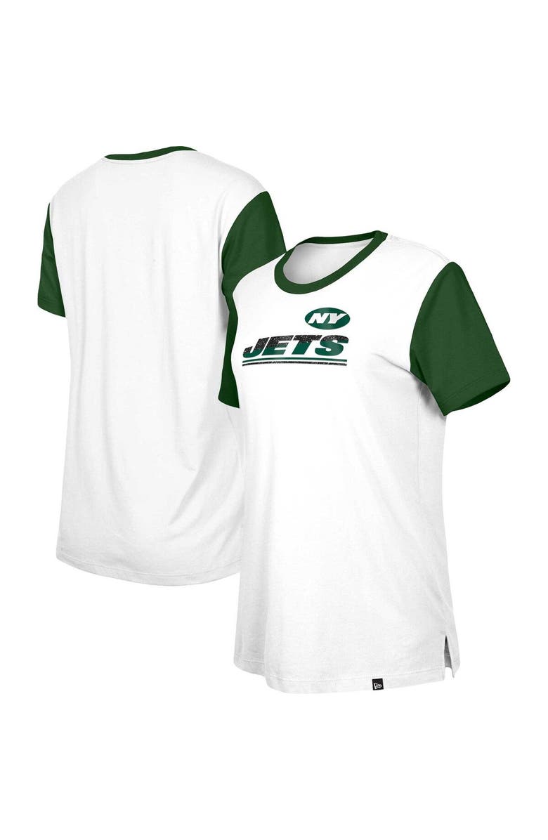 New Era Women's New Era White/Green New York Jets Third Down Colorblock T-Shirt, Main, color,