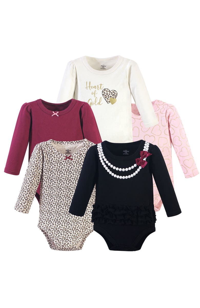 Little Treasure Essential 5-Pack Long-Sleeve Bodysuits, Main, color, Black Heart Of Gold
