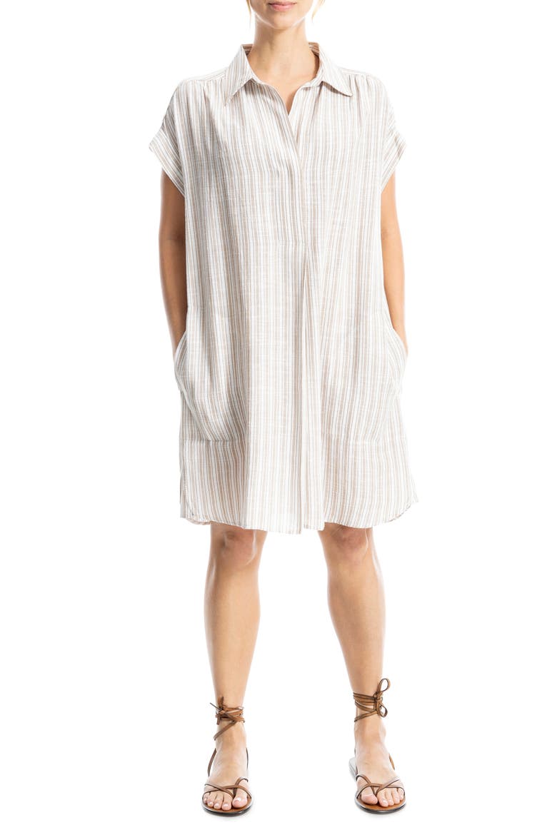 Collared Pinstripe Dress, Alternate, color, OFF WHITE/ BEIGE STRIPE
