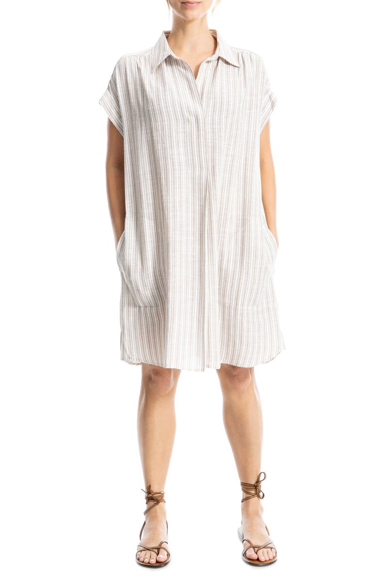 MAX STUDIO Collared Pinstripe Dress, Alternate, color, Off White/ Beige Stripe
