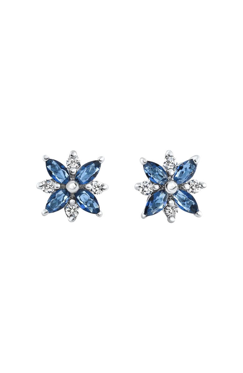 Bliss Diamond .60Ct Petal Marquise Blue Sapphire Diamond Studs Earrings Gold Lab Grown, Main, color, 14K White Gold