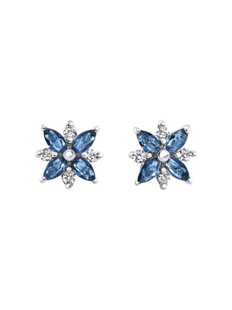 .60Ct Petal Marquise Blue Sapphire Diamond Studs Earrings Gold Lab Grown