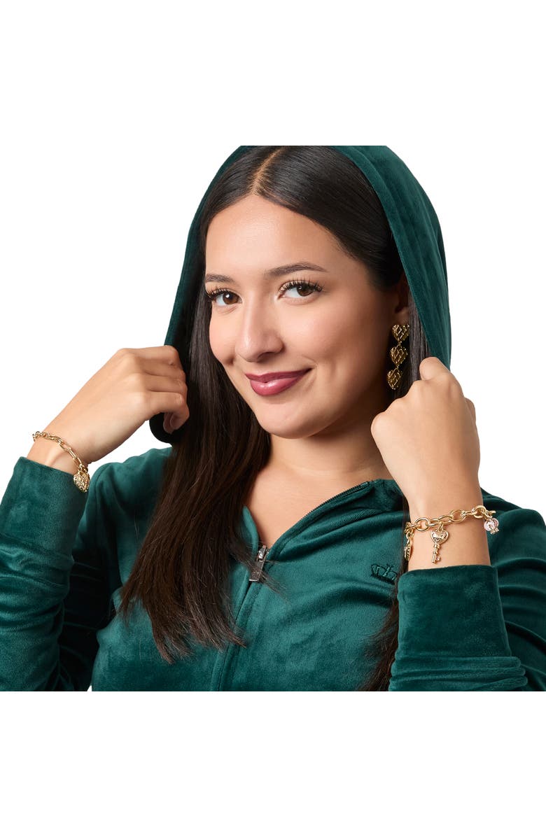 Juicy Couture Charm Bracelet Set with Heart and Key Charms, 7.5'', Alternate, color, Gold Tone