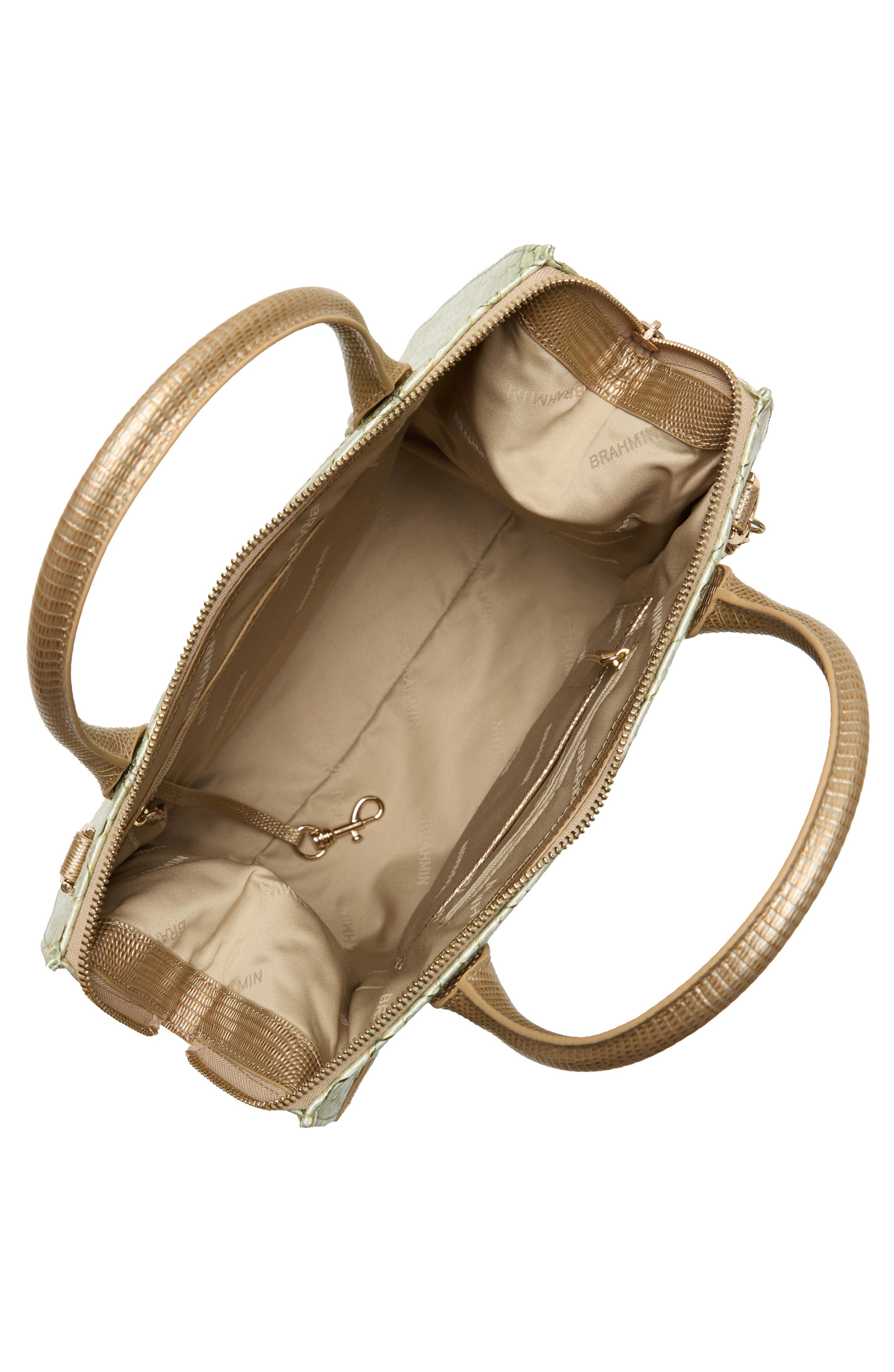 Brahmin Caroline Croc Embossed Leather Satchel, Alternate, color, Mint Novella