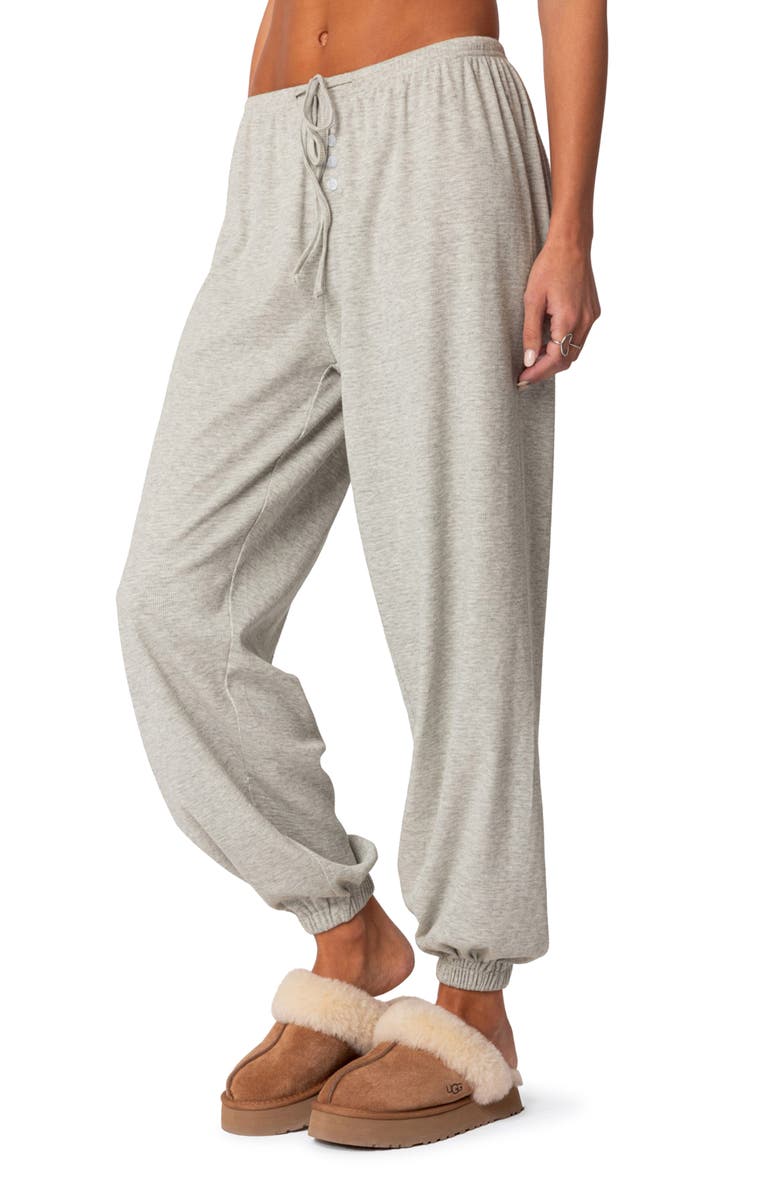 EDIKTED Rosanna Tie Waist Waffle Sweatpants, Alternate, color, Gray-Melange