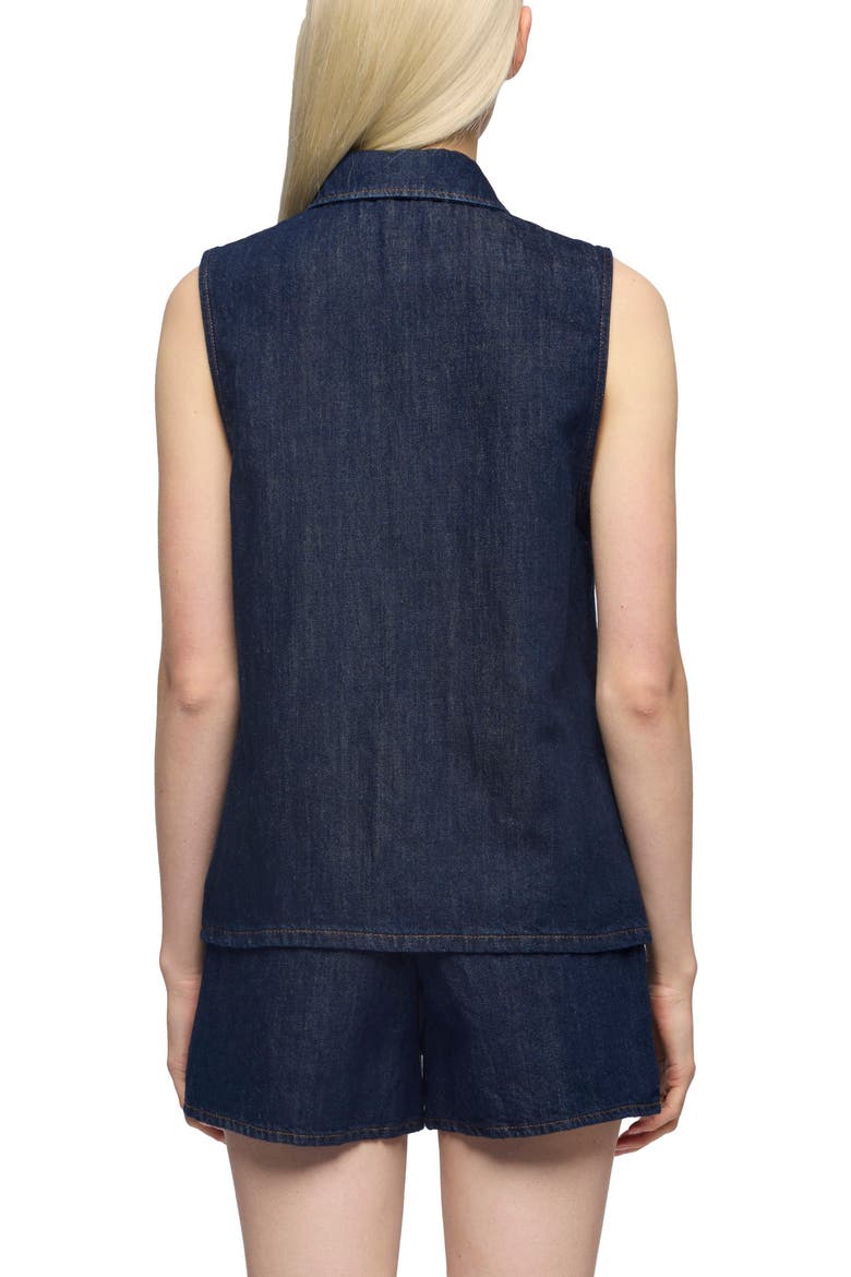 Sleeveless Cotton & Linen Denim Snap-Up Shirt, Alternate, color, BLOSSOM