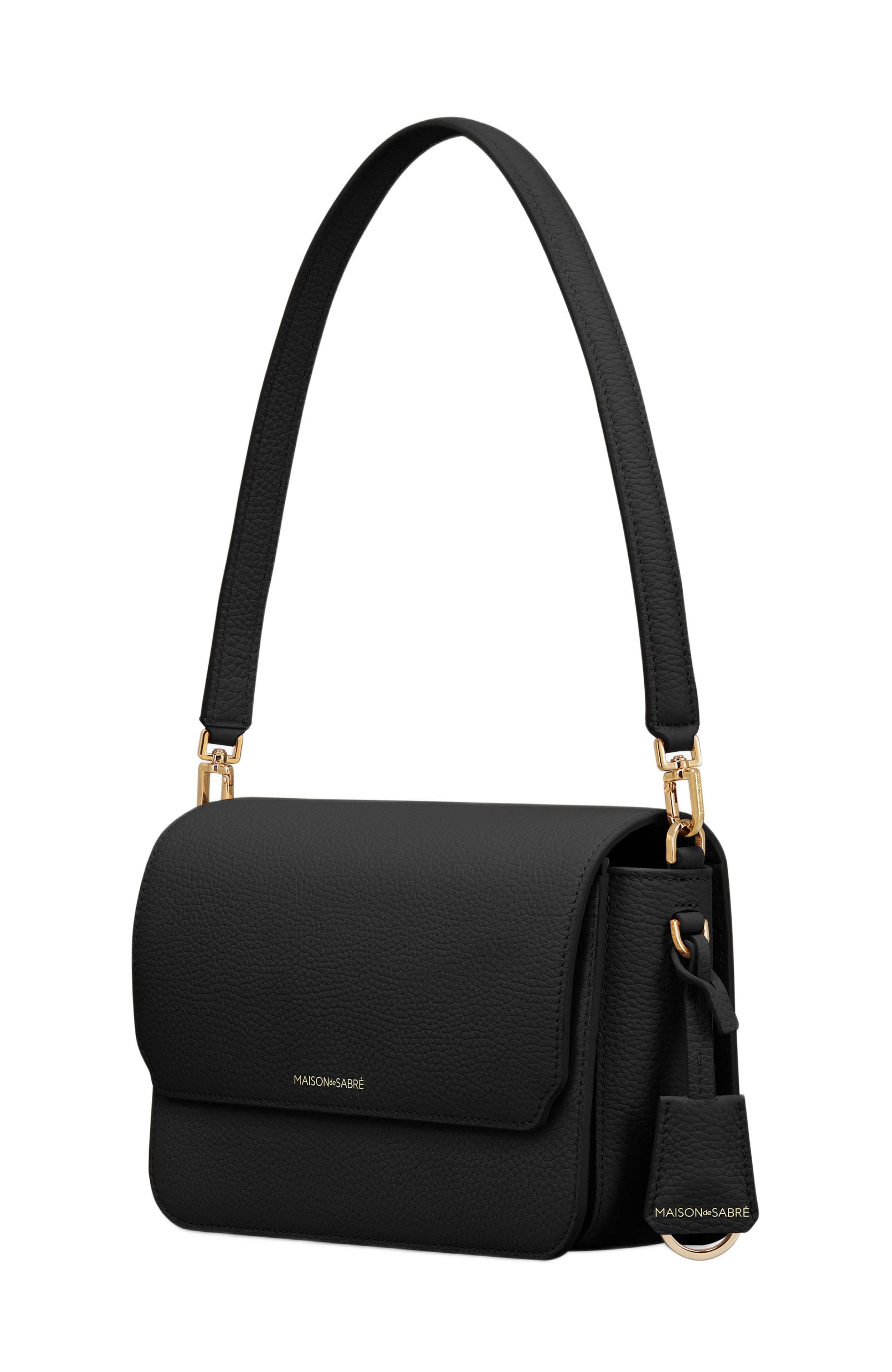 MAISON de SABRÉ Medium Leather Flap Bag, Alternate, color, Black Caviar