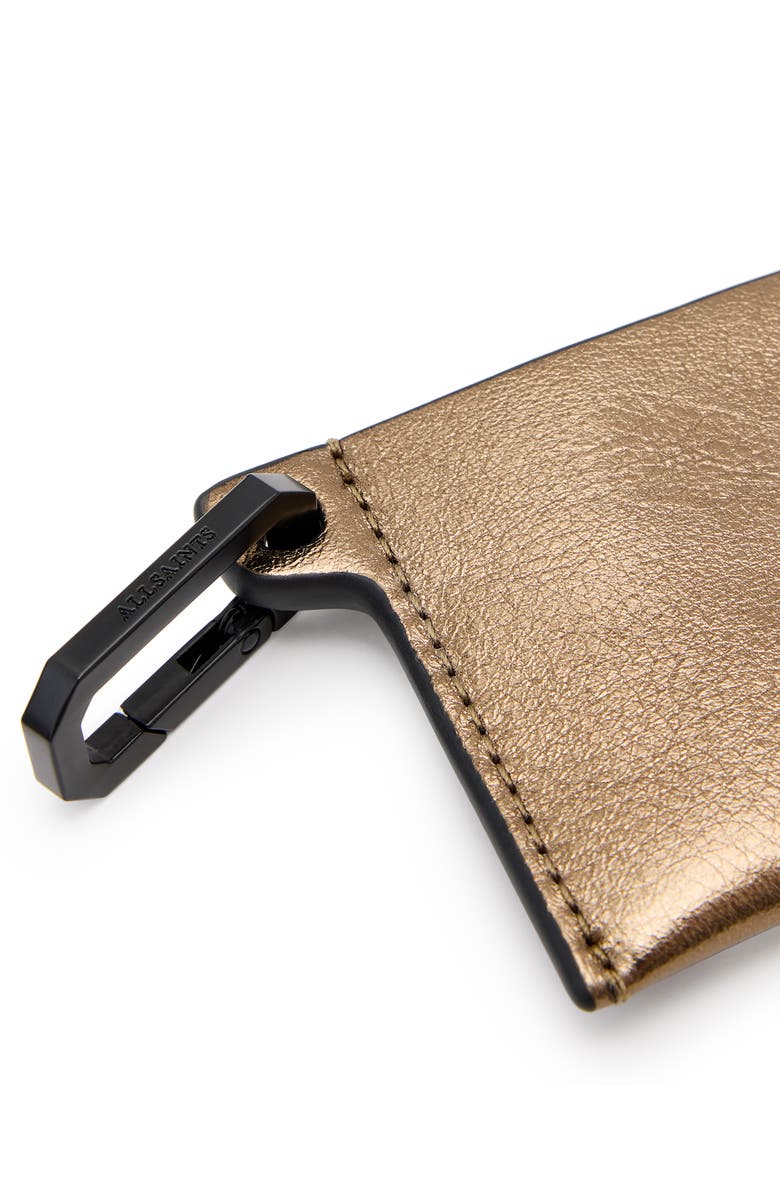 AllSaints Hex Metallic Leather Cardholder, Alternate, color, Warm Brass