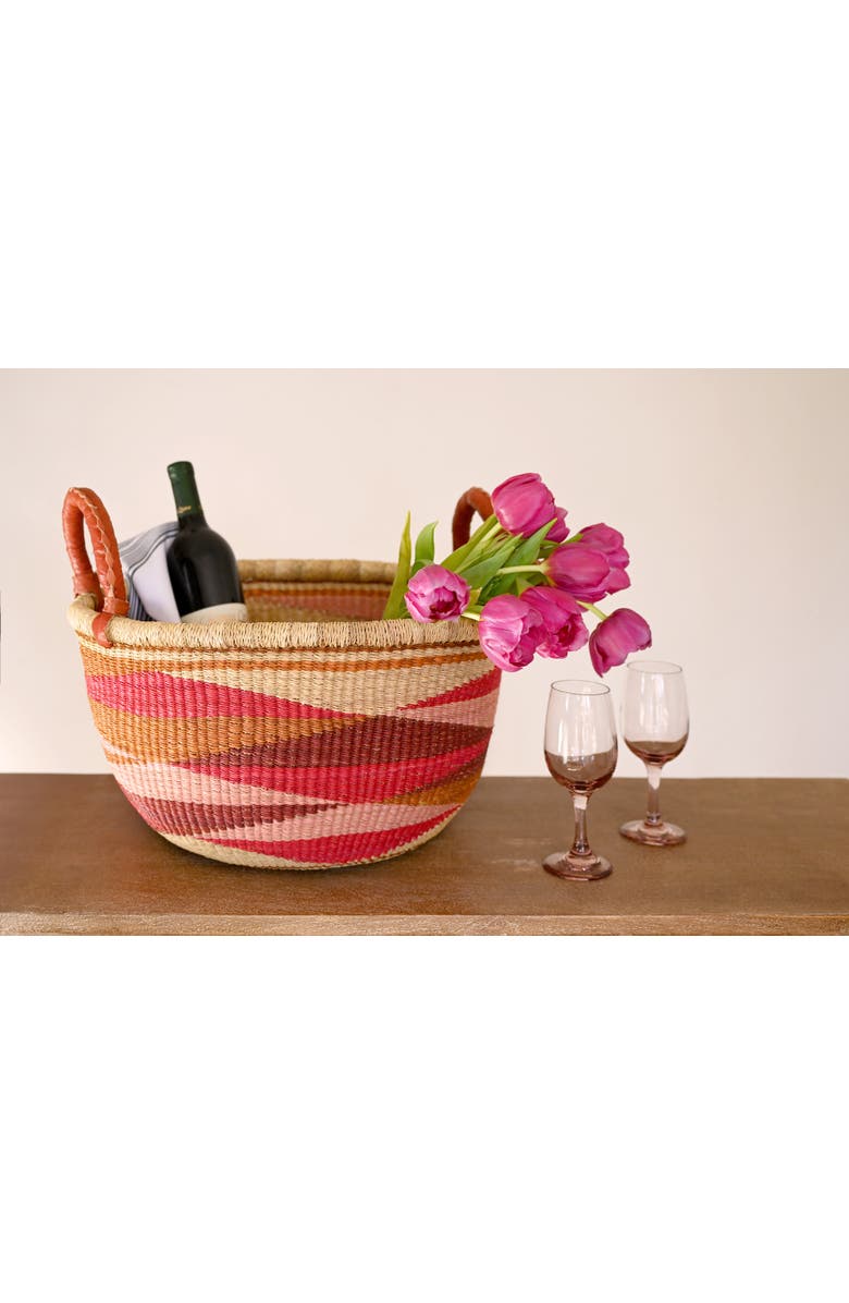 African Modern Shades of Red Triangle Design Double Handle Bolga Basket, Alternate, color, Red