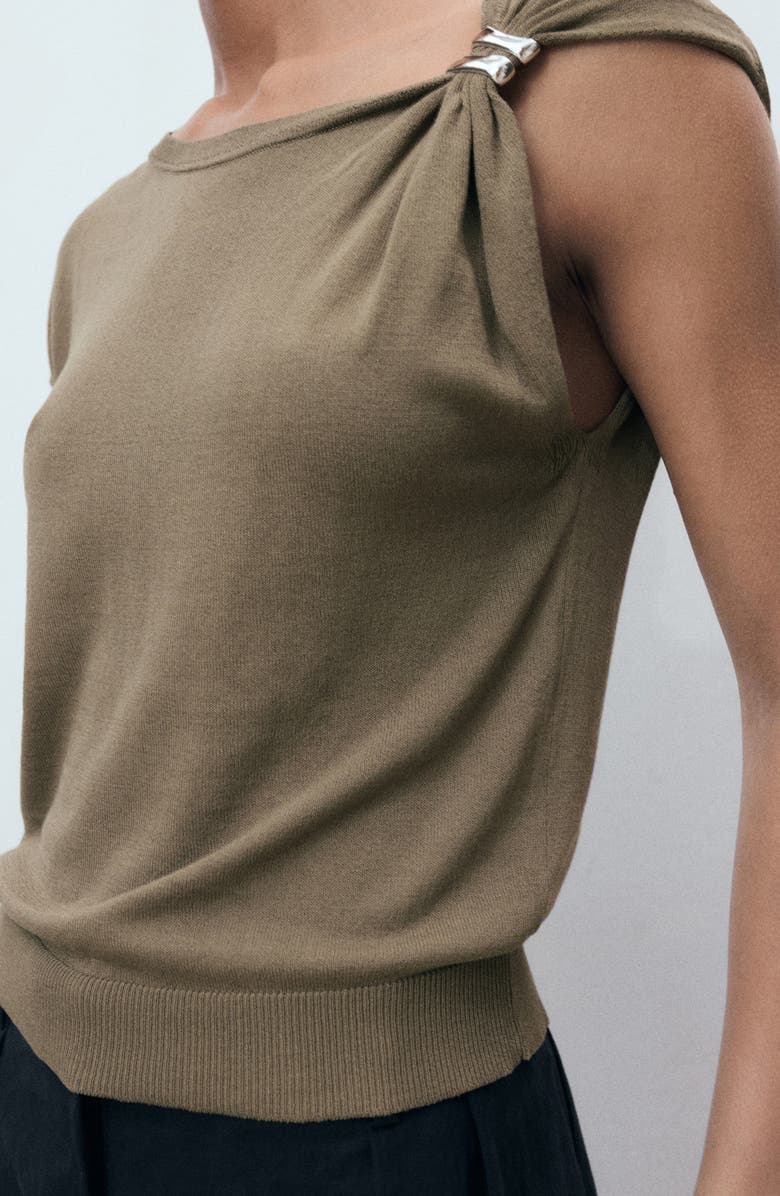 MANGO Gathered Hardware Knit Top, Alternate, color, Medium Brown