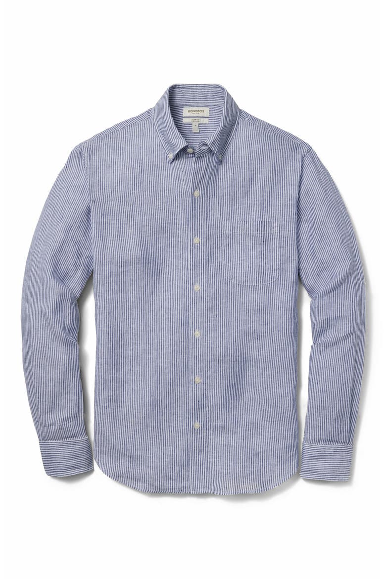 Everyday Slim Fit Striped Linen Shirt, Alternate, color, BLUE CHELSEA STRIPE