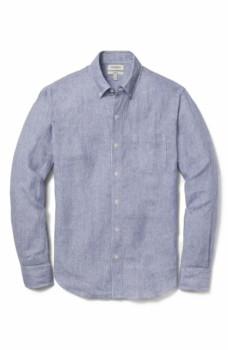 Bonobos Everyday Slim Fit Striped Linen Shirt, Alternate, color, Blue Chelsea Stripe