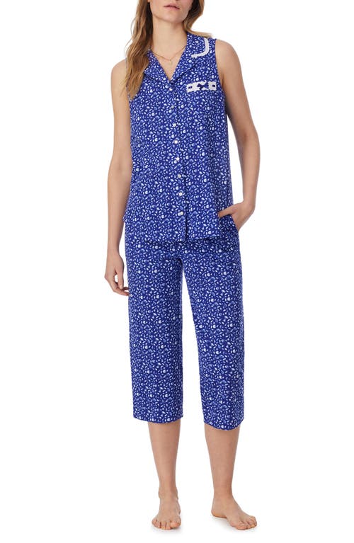 Eileen West Floral Sleeveless Capri Cotton Jersey Pajamas In Navy Print