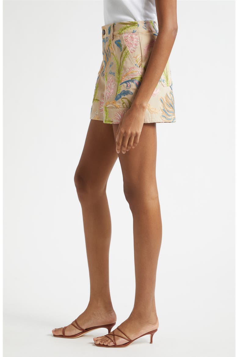 Addie Embroidered Cotton Shorts, Alternate, color, KHAKI MULTI