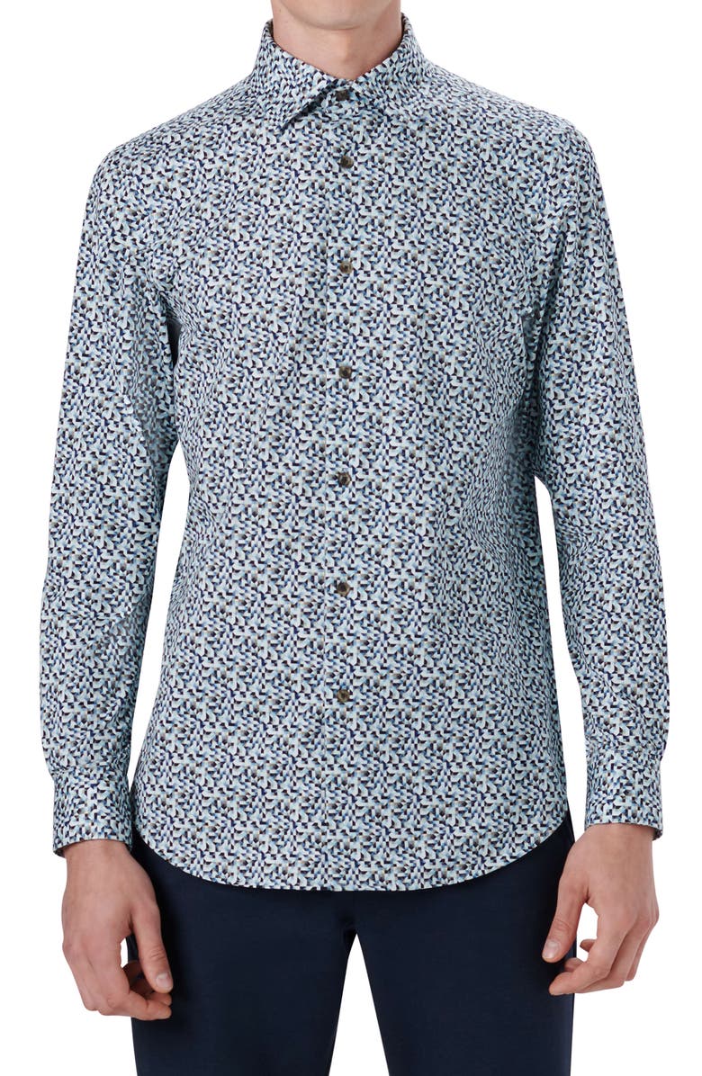 Bugatchi OoohCotton<sup>®</sup> Geometric Print Button-Up Shirt, Main, color, 
