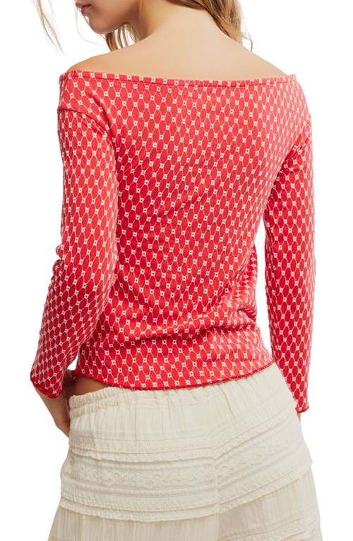 Free People Gia Eyelet Embroidered Off The Shoulder Top In Red Combo