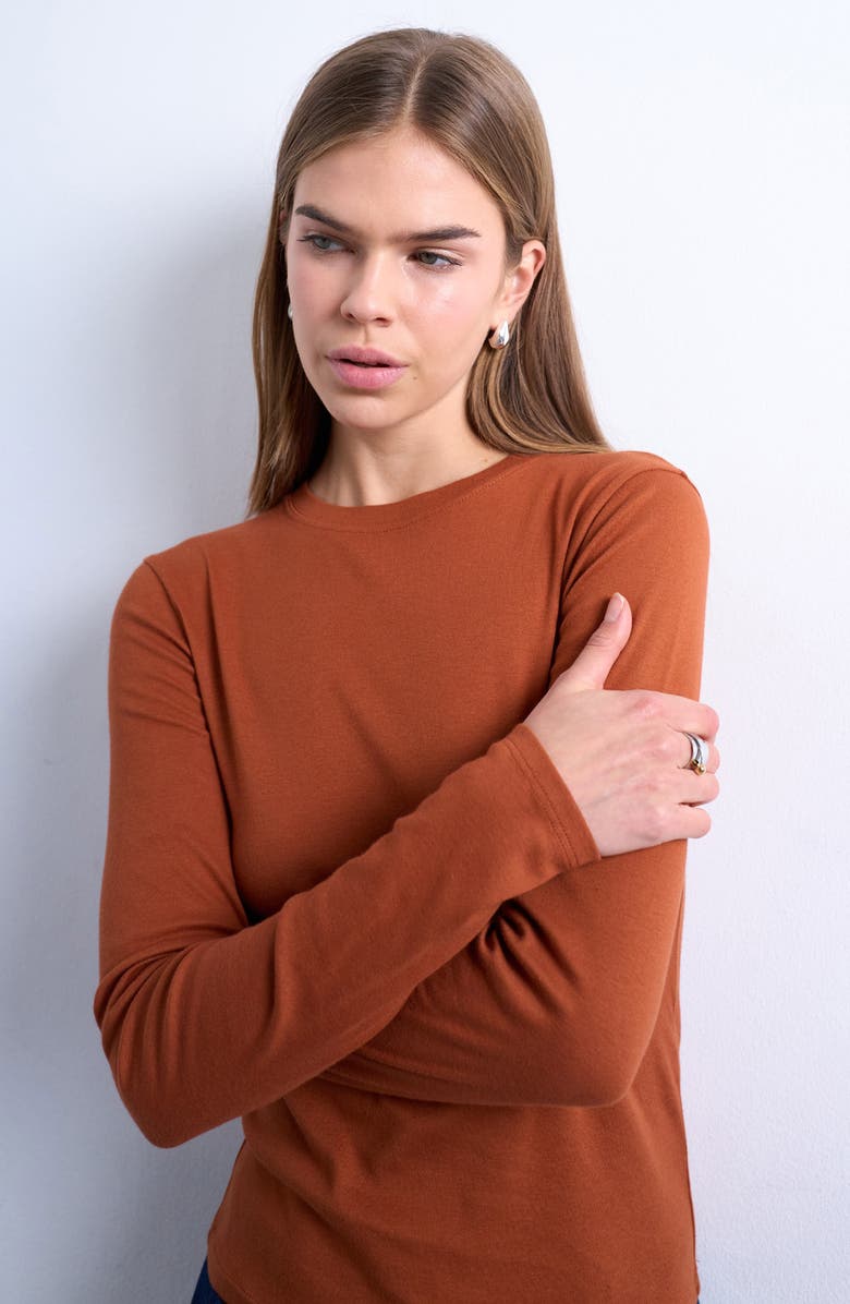 Topshop Everyday Long Sleeve T-Shirt, Alternate, color, Rust