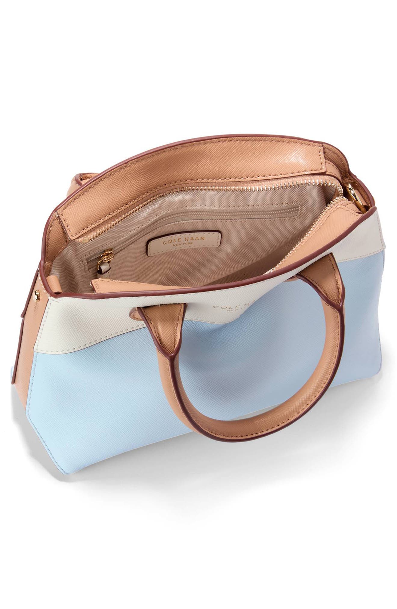The Lady Small Satchel Bag, Alternate, color, BISCUIT/ BALLAD BLUE/ EGRET