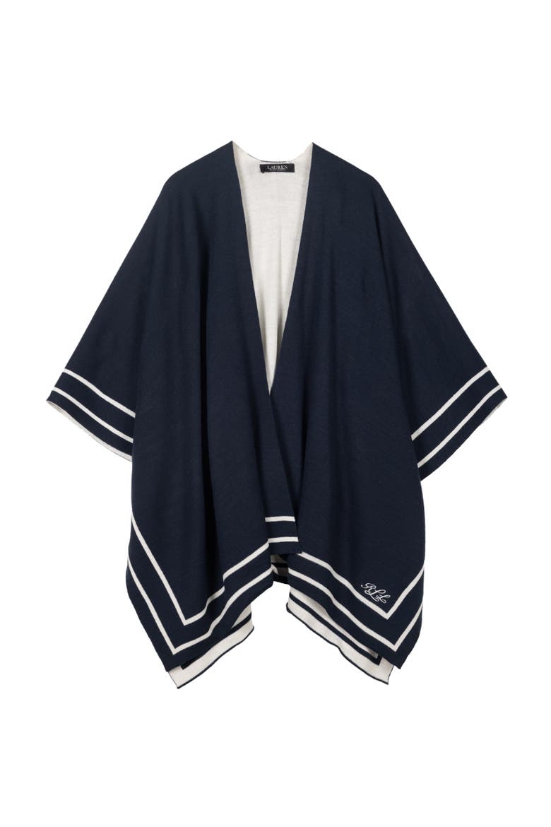 border ruana with script logo, Main, color, navy/cream