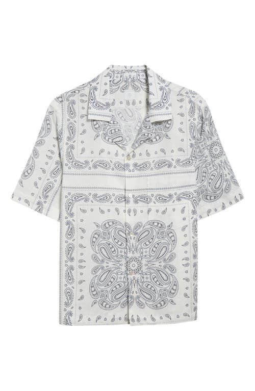 Eleventy Bandana Print Linen & Cotton Camp Shirt In 11 Blue