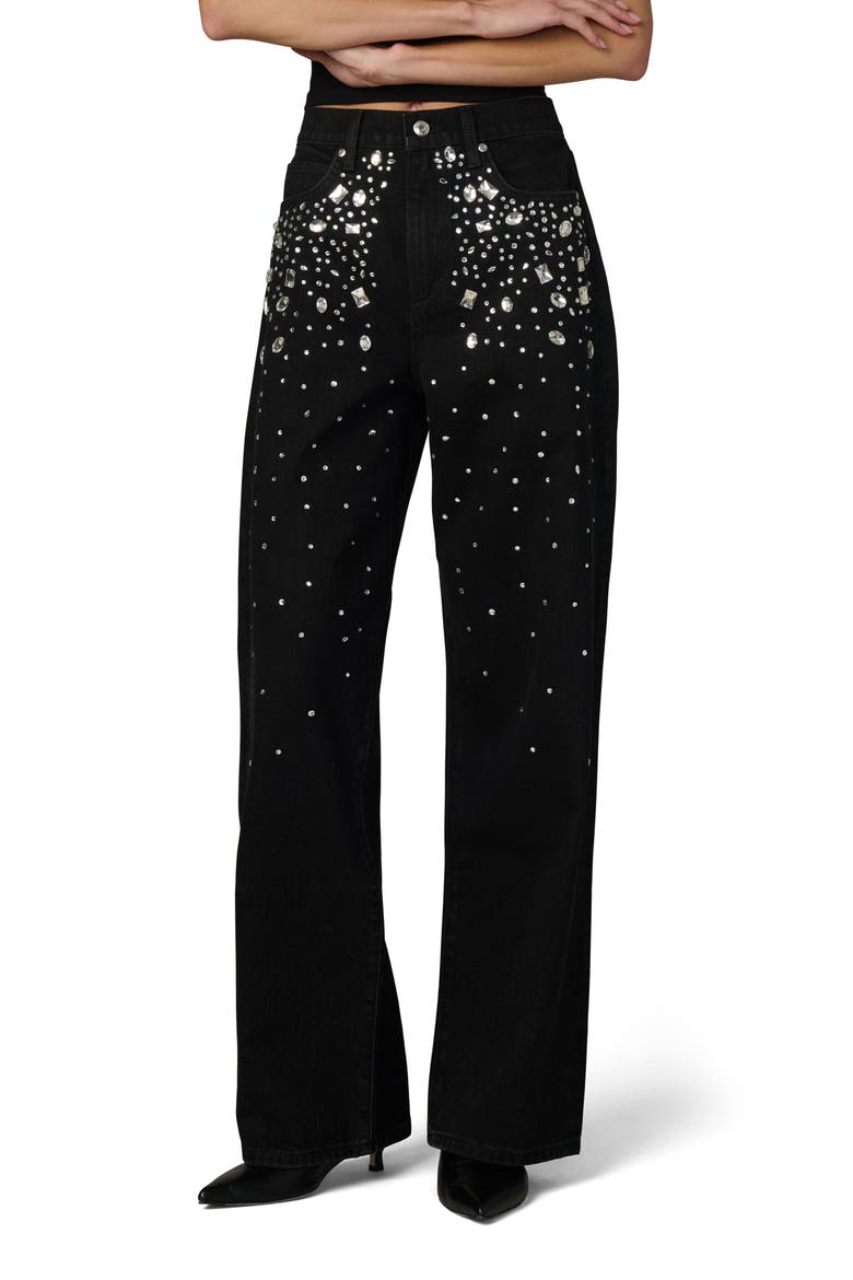 The Harlowe Stone Embellished High Waist Wide Leg Jeans, Main, color, CONSTELLATION