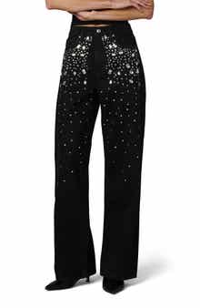 The Harlowe Stone Embellished High Waist Wide Leg Jeans