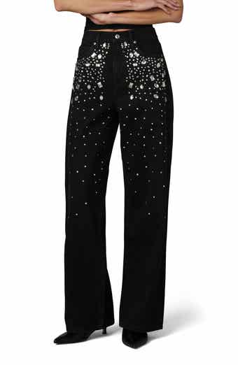 The Harlowe Stone Embellished High Waist Wide Leg Jeans