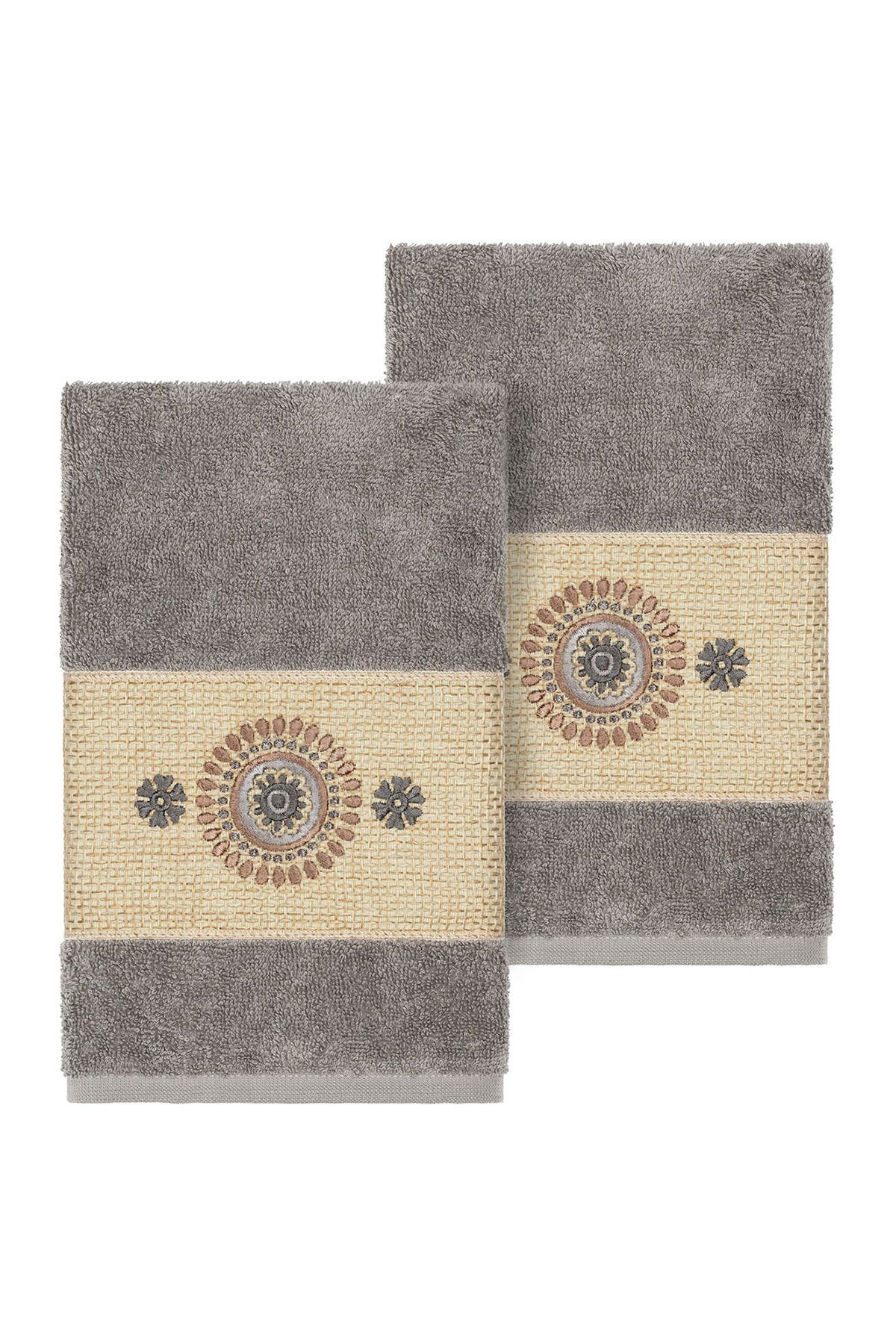 Linum Home Textiles Turkish Cotton Geometric Design Hand Towel - Dark Grey - Set of 2