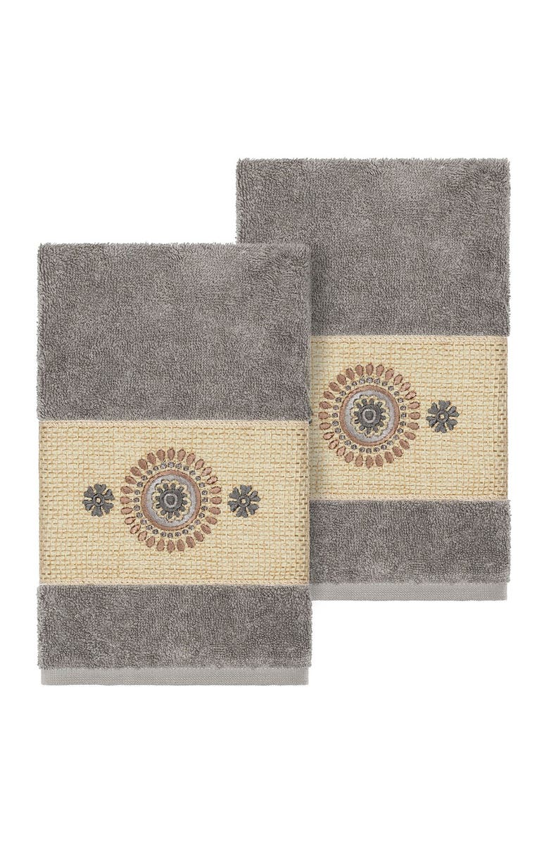 Linum Home Textiles Turkish Cotton Geometric Design Hand Towel - Dark Grey - Set of 2, Main, color, Dark Grey
