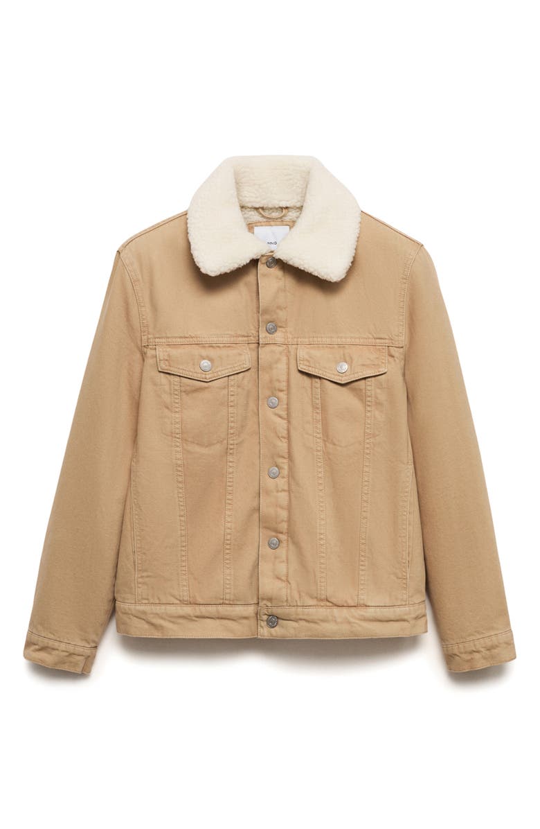 MANGO Denim Trucker Jacket with Faux Shearling Collar, Main, color,