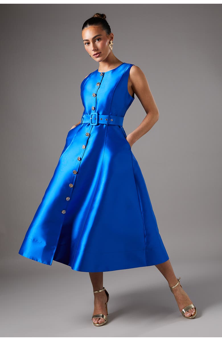 Coast Button Through Belted Prom Dress, Alternate, color, Cobalt