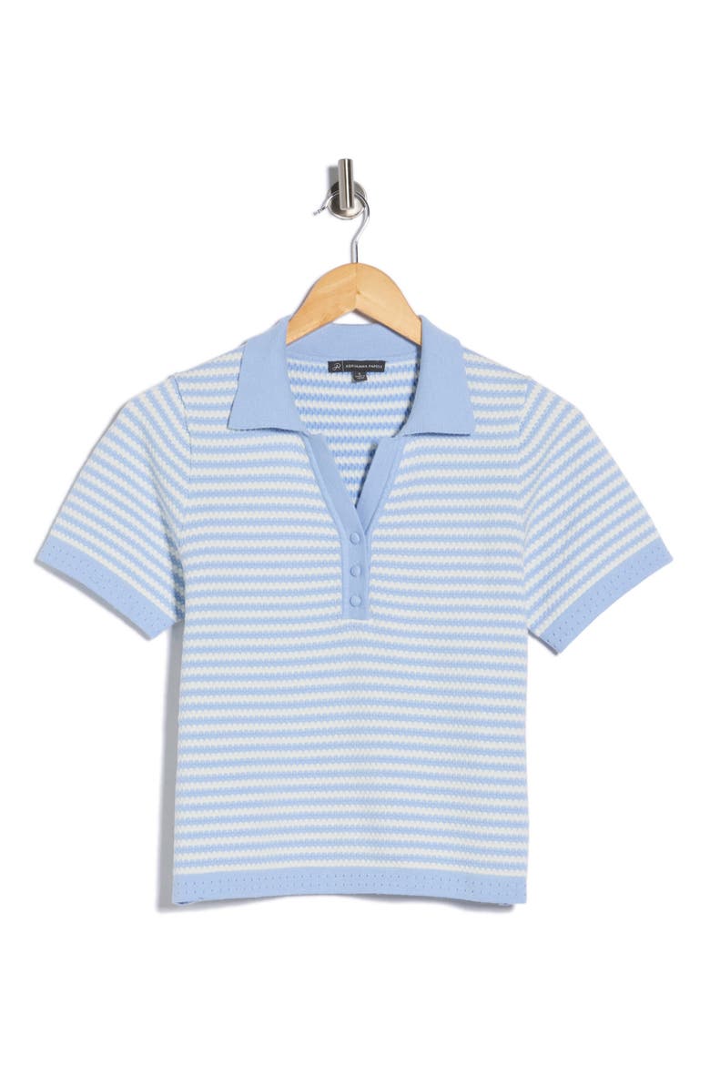 Stripe Short Sleeve Polo Sweater, Alternate, color, CLASSIC BLUE/ IVORY