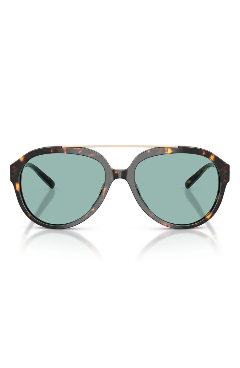 Tory Burch 56mm Pilot Sunglasses, Main, color, Brown Tortoise / Petrol Green