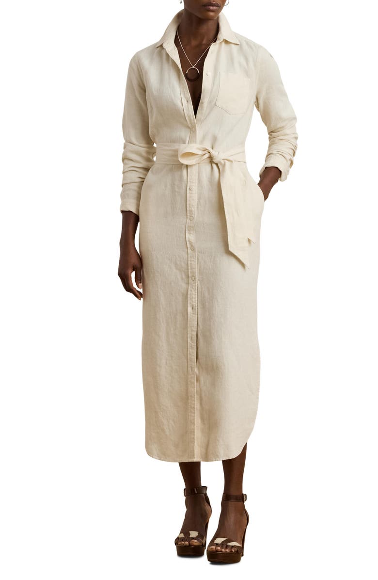Lauren Ralph Lauren Belted Long Sleeve Midi Shirtdress, Main, color, 