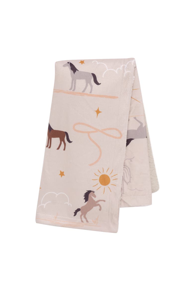 Country Western Cowboy/Cowgirl Soft Warm Fleece Baby Blanket, Main, color, Beige