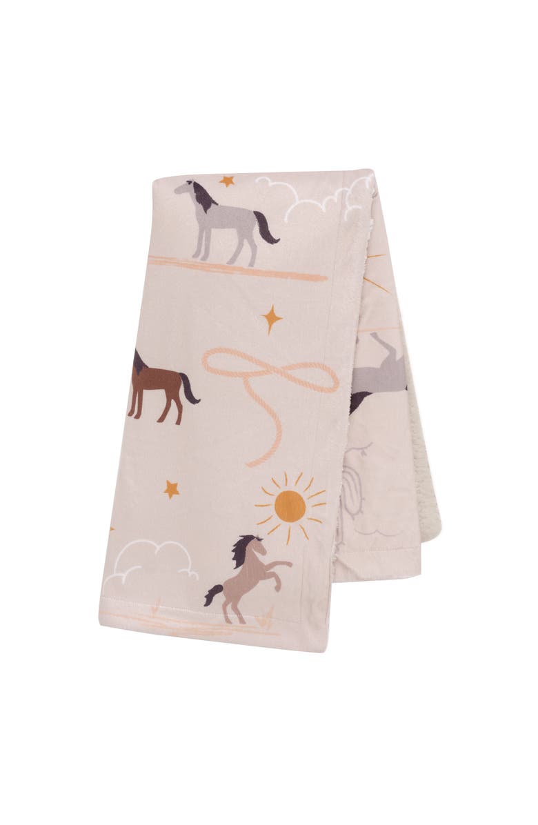 Lambs & Ivy Country Western Cowboy/Cowgirl Soft Warm Fleece Baby Blanket, Main, color, Beige